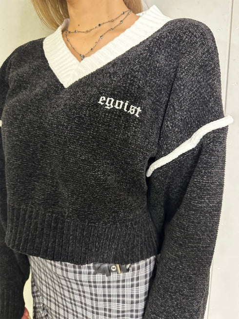 配色モールニットトップス